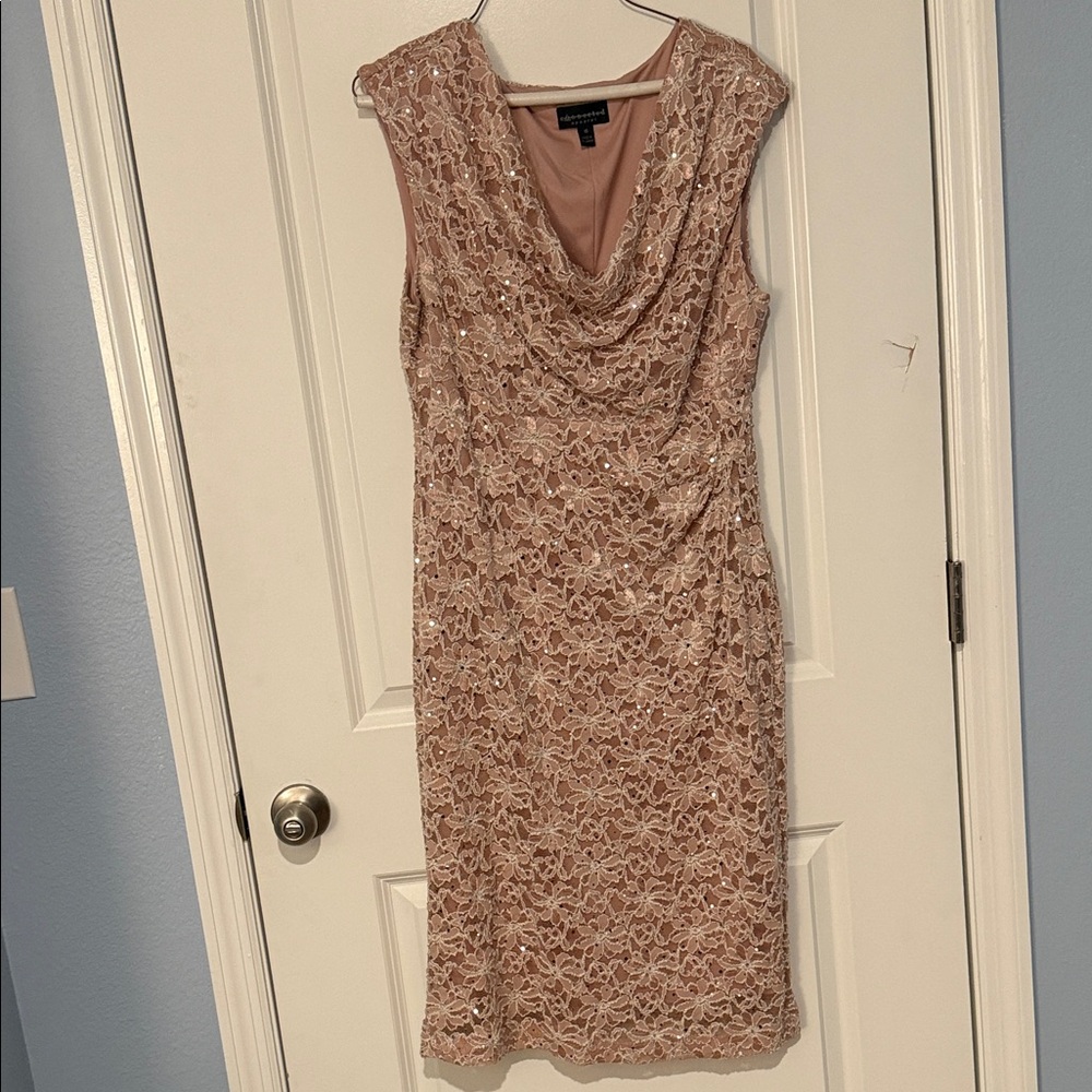 Connected Apparel Lace Cowl Neck Midi Dress